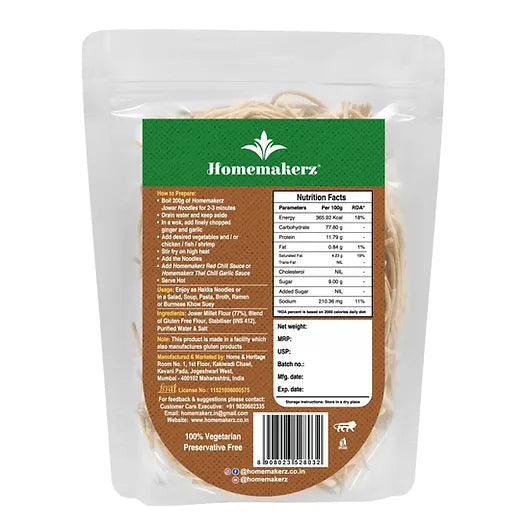 Noodles | Jowar Millet Noodles – 11.97g Protein – Non Fried – Gluten Free, No Added Preservative, No Sugar & No Added Colour, MSG Free – Homemakerz – 200gm
