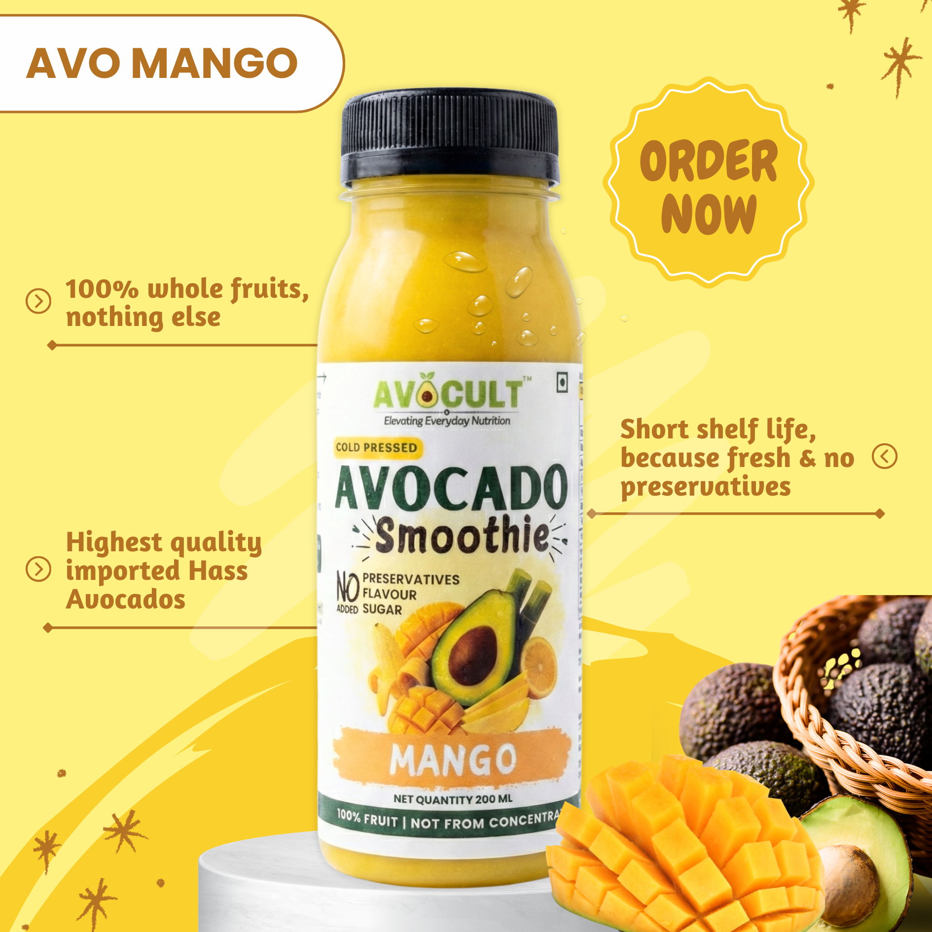 Juice | Avocado Mango Smoothie - Summer Drink – Vegan - 100% Fruit Juice-No Added Preservatives, Flavour & Sugar – Avocult – 200
