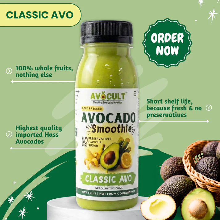 Juice| Classic (Avo) Avocado Smoothie - Summer Drink – Vegan- 100% Fruit Juice-No Added Preservatives, Flavour & Sugar – Avocult – 200