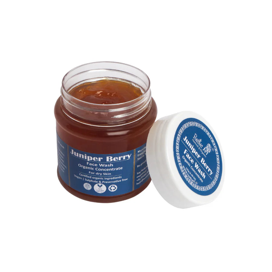 Face Wash | Juniper Berry (Concentrate) - Certified Organic Ingredients - For Dry Skin - Vegan, Sulphate free & No Added Preservatives - Rustic Art - 125gm