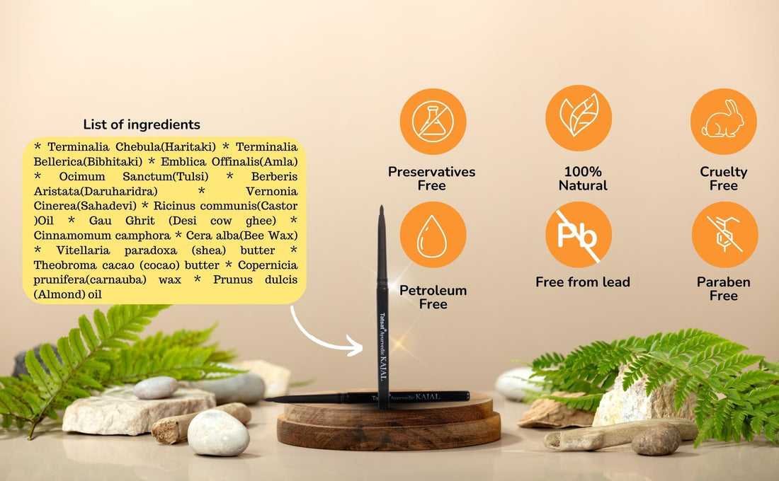 Kajal Pencil | Ayurvedic (Made From Dedicated Soot & Desi Cow Ghee) – Natural – Cruelty Free, Preservative Free, No Mineral Colors & Parabens – Tatsat – 0.25gm