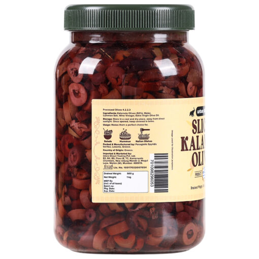 Kalamata Olives | Sliced Kalamata Olives – Perfect Choice For Salads, Hummus And Italian Dishes – Greece – Urban Platter – 1000gm