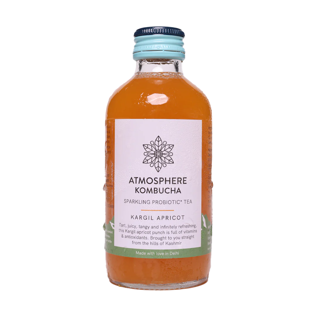 Kombucha | Kargil Apricot Kombucha - Organic apricots from Ladakh, Tangy & Antioxidant Rich - Sparkling Probiotic Tea - Atmosphere - 210ml