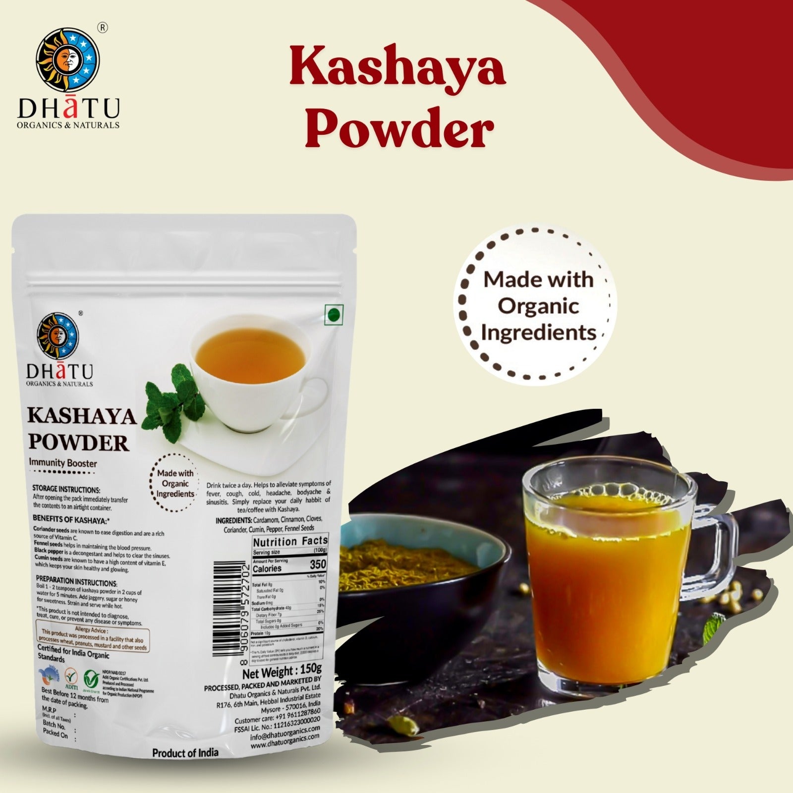 Kashaya Powder | (Made With Organic Ingredients) - Immunity Booster - Dhatu Organic - 150gm