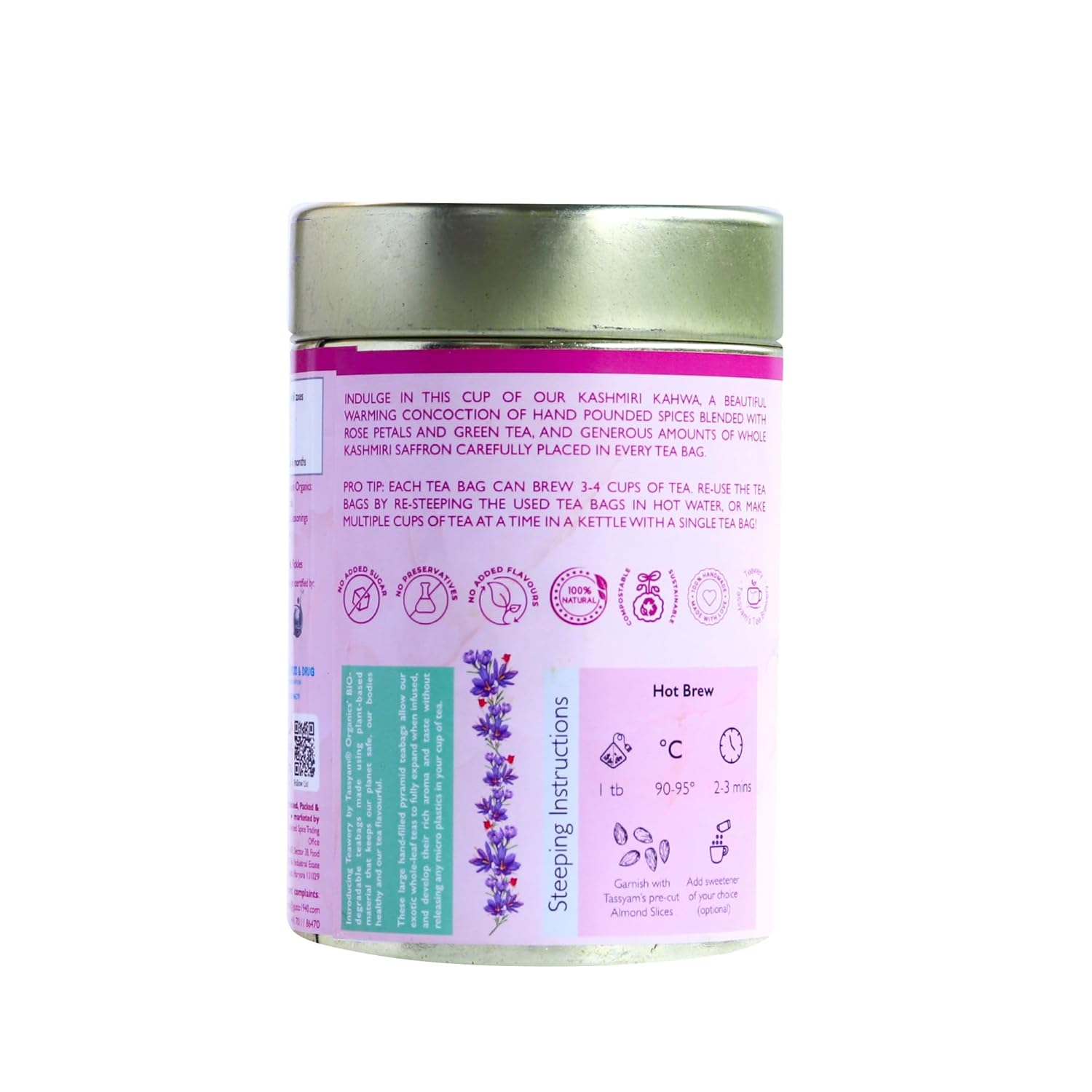 Tea | Kashmiri Kahwa - Spiced Green Tea (With Saffron) - Natural - Tassyam Organics – 20 Biodegradable Tea Bags