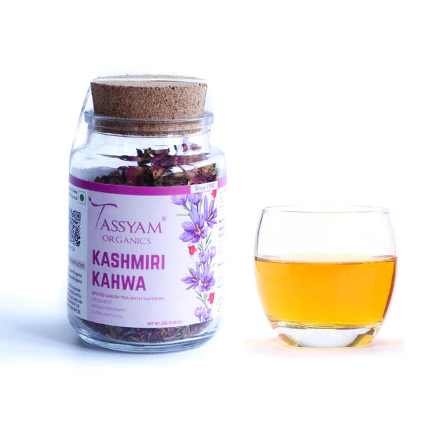 Tea | Kashmiri Kahwa (With Ceylon Cinnamon & Saffron) - Natural - Blend With Rose Petals & An Assortment Of Signature Spices - Tassyam Organics - 25gm