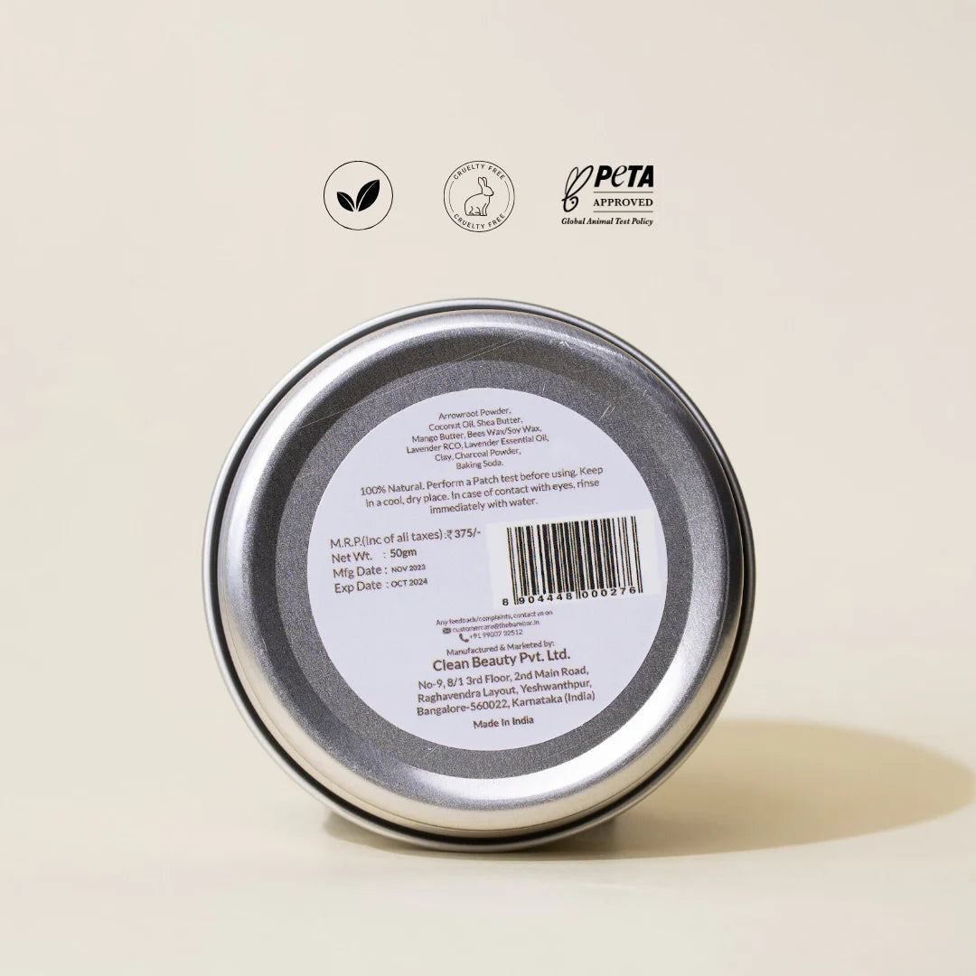 Deodorant | Kashmiri Lavender Deodorant – Vegan, No Artificial Fragrances, Paraben Free & No Added Preservatives – The Bare Bar – 50gm