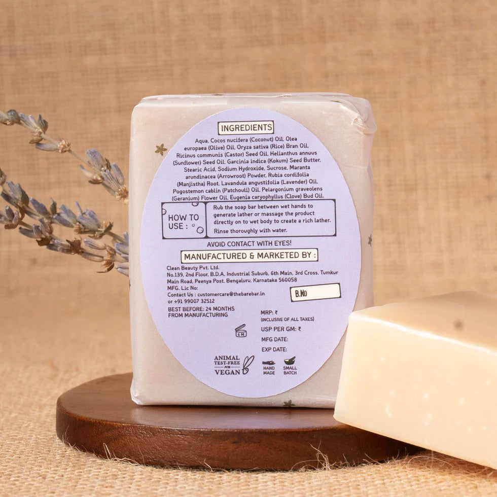 Soap | Kashmiri Lavender Soap Bar - Olive Oil Based Formula – Chemical Free – The Bare Bar – 100gm