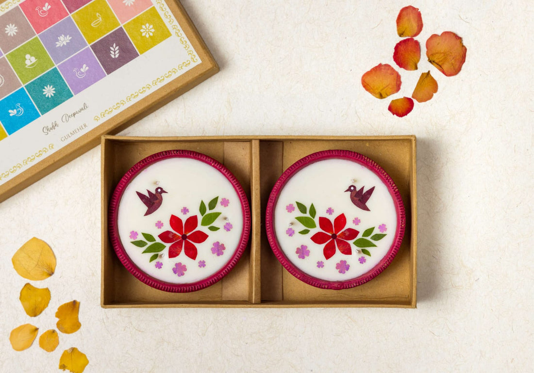 Diya | Katori Diya Double Set - Handcrafted – Eco Friendly Soy Wax, No Chemical & No Harmful Fumes – Nature’s Soul- Set of 2 - 11.5x11.5cm