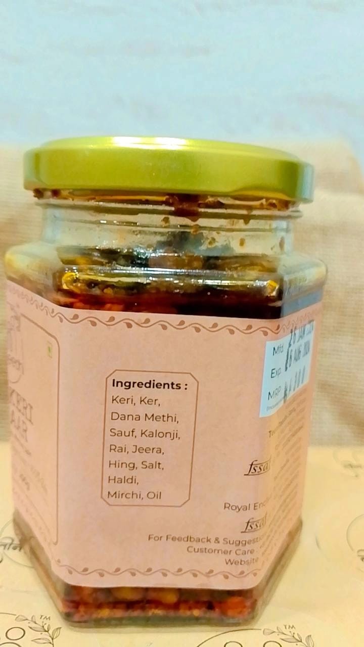 Pickle | Keri Keri Ka Achaar – 100% Jain - Medium Spicy – No Added Preservatives, Flavour & No Added Sugar – Teen Peedhi – 200gm