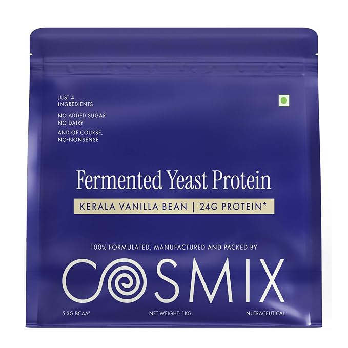 Protein Powder | Kerala Vanilla Bean (24g Protein Per Serving) - Fermented Yeast Protein – No Nonsense – No Added Sugar, No Added Sugar & No Added Artificial Flavours – Cosmix – 1000gm