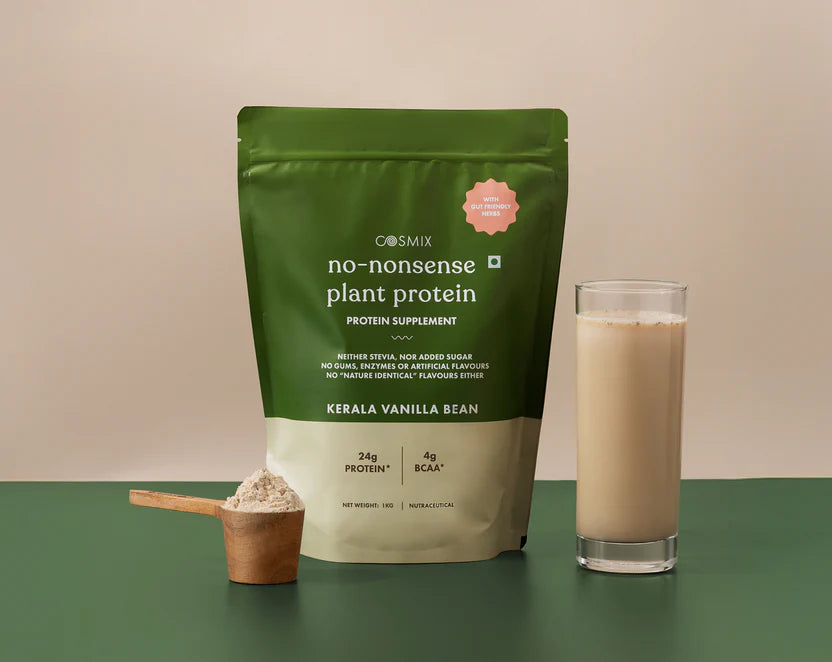 Protein Powder | Plant Protein – No Nonsense – Kerala Vanilla Bean – 24gm Protein Per Serving – Vegan, Gluten Free, Soy Free, No Trans Fat, No Added Sugar, Gums, Enzymes & No Added Artificial Flavours – Cosmix – 1000gm