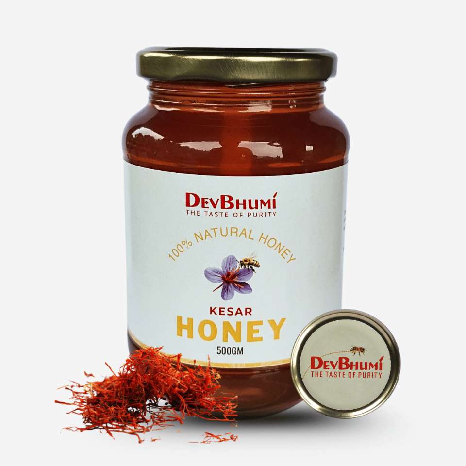 Honey | Kesar Honey -100% Natural - Certified Organic Honey- No Preservatives, No Added Flavours, No Added Sugar - DevBhumi - 500gm