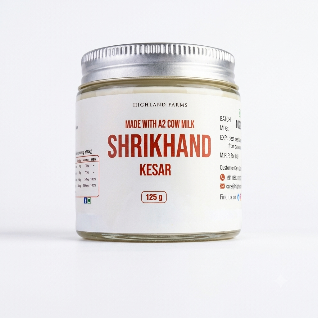 Kesar Shrikhand - Made With A2 Cow Milk- No Preservatives - Highland Farms – 125gm