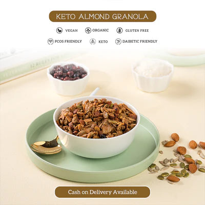 Granola | Keto Almond Granola – Nuts And Seeds - Almond Butter - Xylitol - Natural - Vegan, Gluten Free, Diabetic Friendly, Keto Friendly & Pcos Friendly – The Cinnamon Kitchen – 200gm