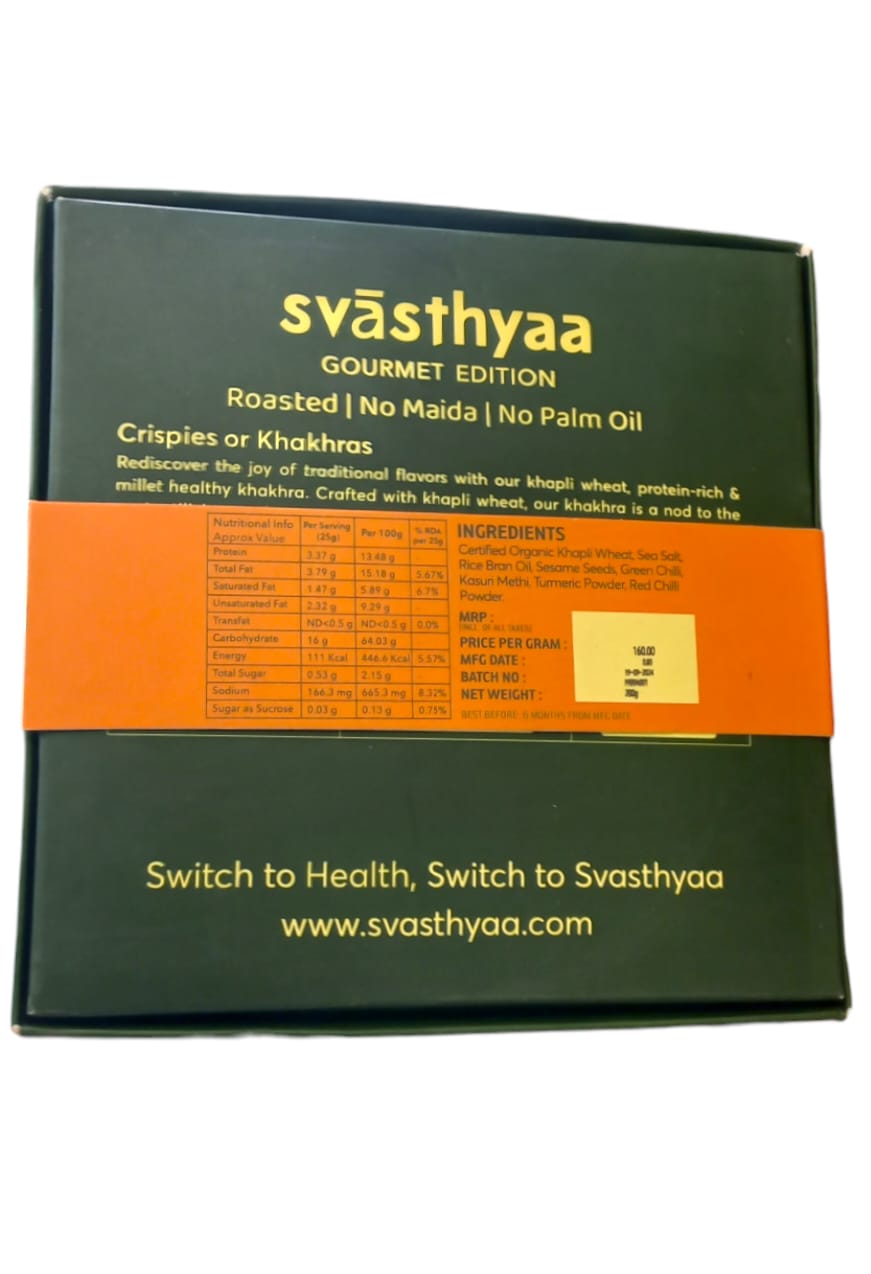 Khakhra | Methi Masala - Khapli Wheat Khakhra – Crispies – Roasted – Vegan, Jain Friendly, No Maida & No Added Palm Oil – Svasthyaa – 200gm