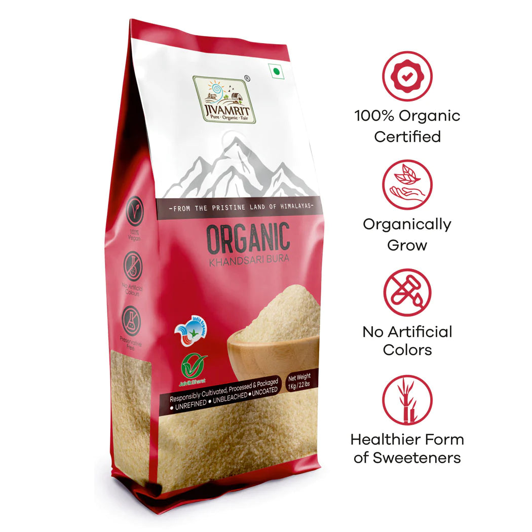 Sugar | Khandsari Bura - Unrefined - Unbleached - Organic - Vegan, Preservative Free, No Artificial Color & No Additives - Jivamrit - 500gm