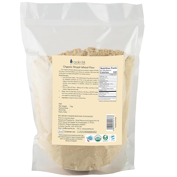Khapli Atta (Emmer Wheat) – Zero Added Sugar, High In Protein & High In Fiber - Praakritik – 5000gm
