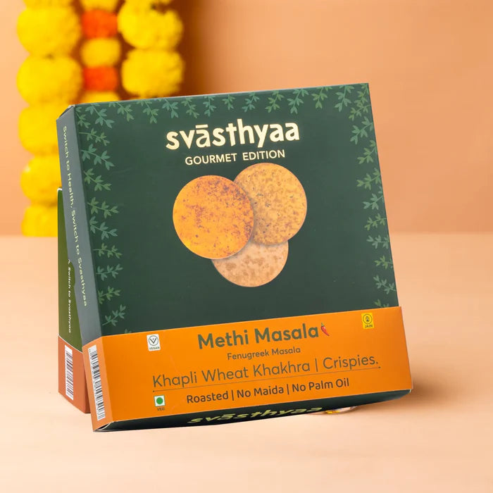 Khakhra | Methi Masala - Khapli Wheat Khakhra – Crispies – Roasted – Vegan, Jain Friendly, No Maida & No Added Palm Oil – Svasthyaa – 200gm