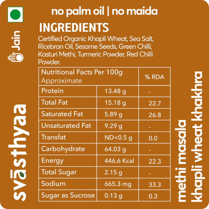 Khakhra | Methi Masala - Khapli Wheat Khakhra – Crispies – Roasted – Vegan, Jain Friendly, No Maida & No Added Palm Oil – Svasthyaa – 200gm