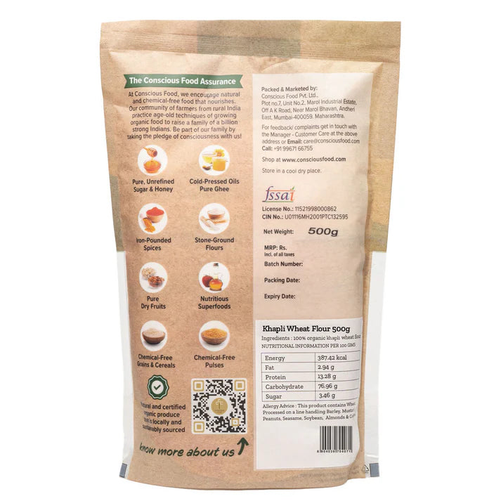 Flour | Khapli Wheat Flour - Pure & Natural - Conscious Food - 500gm
