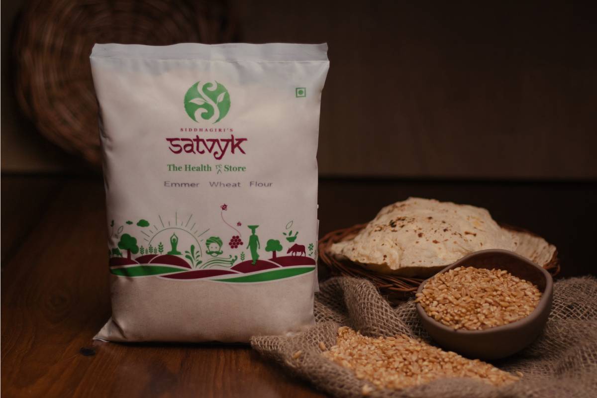 Flour | Khapli Wheat Flour - Organic - Stoneground - Gluten Free - Satvyk - 1000gm