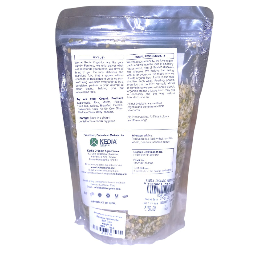Khichdi Mix | Certified Organic – No Added Preservatives, Artificial Colors & No Added Flavors – Kedia Organic – 500gm