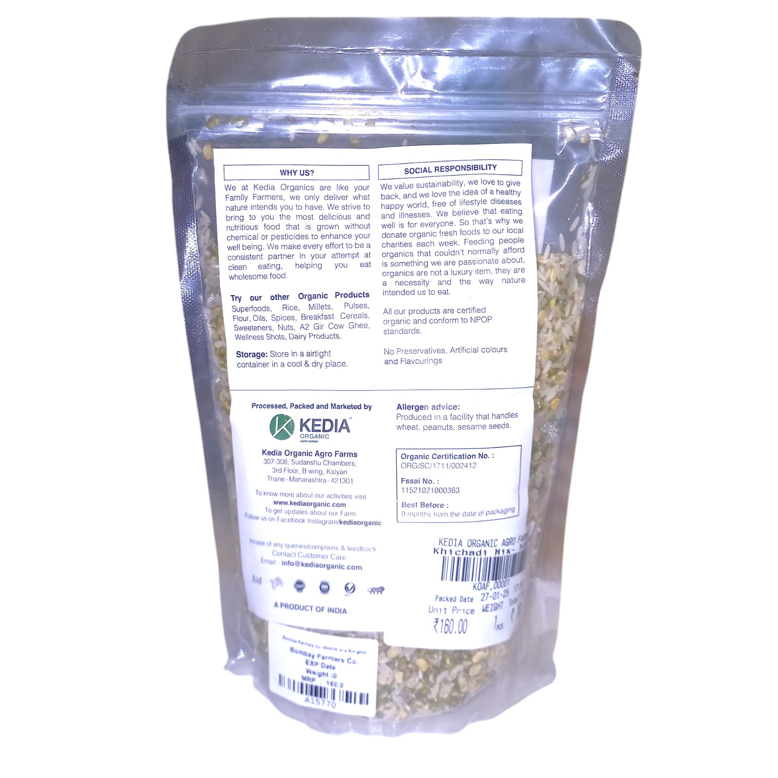 Khichdi Mix | Certified Organic – No Added Preservatives, Artificial Colors & No Added Flavors – Kedia Organic – 500gm