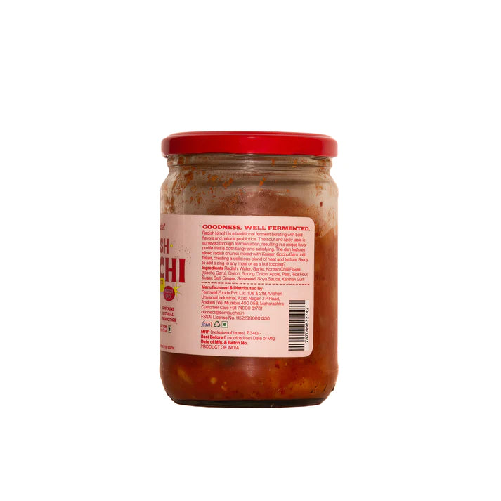 Radish Kimchi | Traditionally Fermented Radish - Raw - Real - Natural - Vegan, No Added Vinegar & No Added Preservatives - Bombucha - 450gm