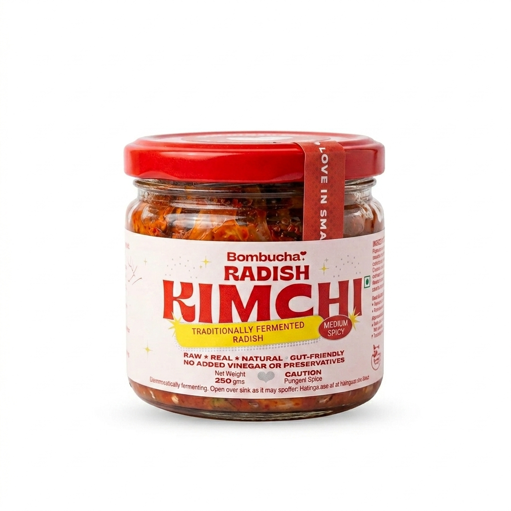 Radish Kimchi | Traditionally Fermented Radish - Raw - Real - Natural - Vegan, No Added Vinegar & No Added Preservatives - Bombucha - 250gm
