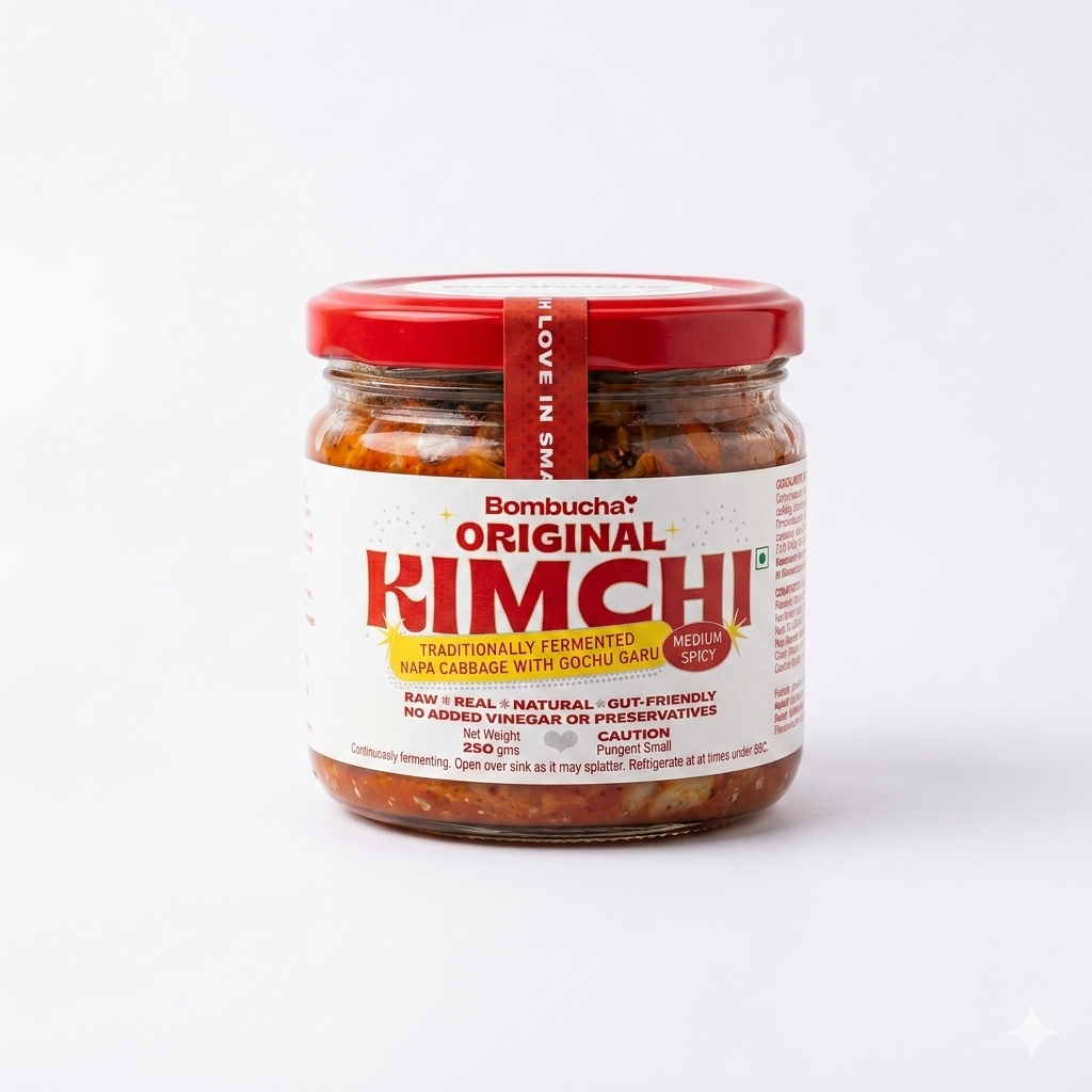 Kimchi | Original Kimchi – Traditionally Fermented – (Napa Cabbage With gochu Garu) – Medium Spicy – Raw – Real – Natural – No Added Vinegar & Preservatives Free – Bombucha – 250gm