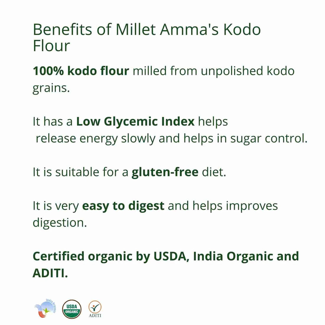 Kodo Flour | Organic - Vegan, Gluten Free, High Fibre, Rich In Niacin, No Preservatives - Millet Amma - 500gm