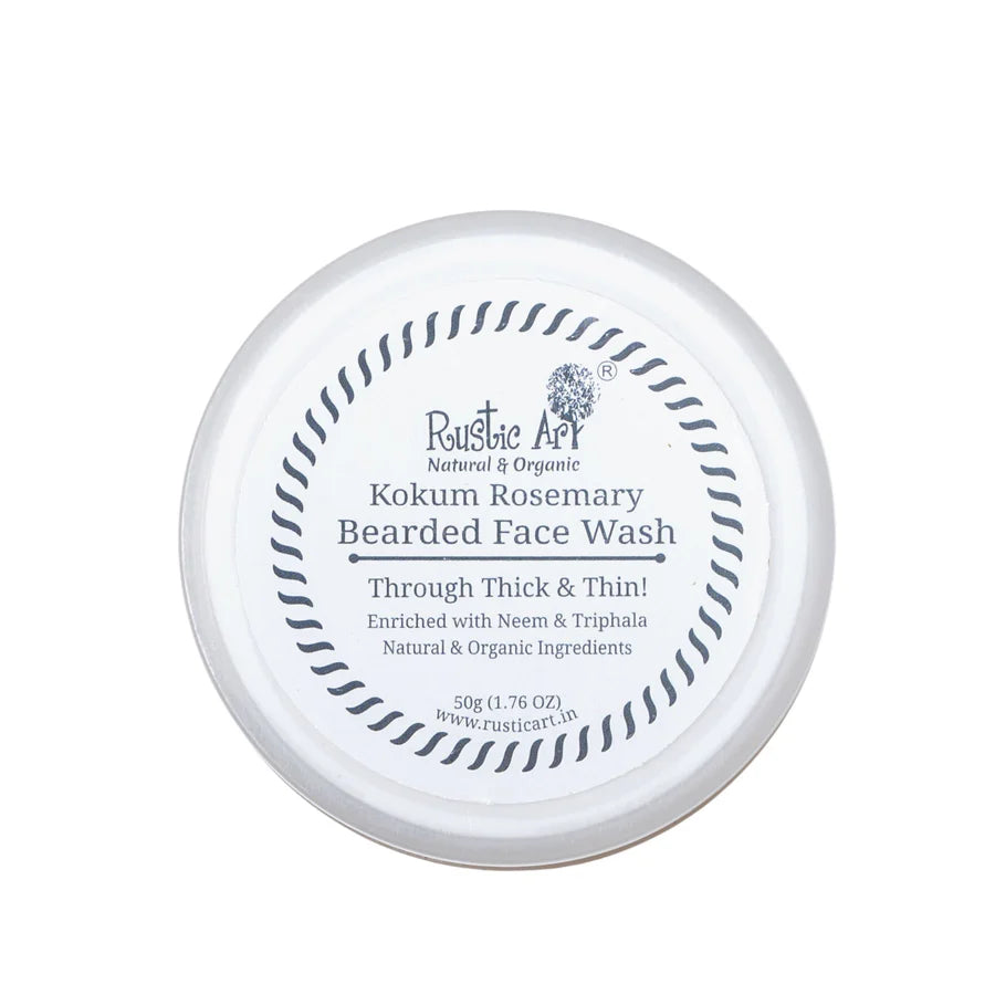 Face Wash | Face Wash | Kokum Rosemary Bearded Face Wash (Concentrate) - Enriched With Neem & Triphala - Natural & Organic Ingredients - Rustic Art - 50gm