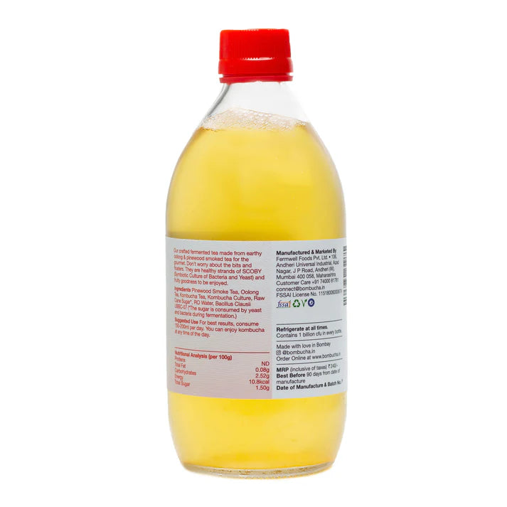 Kombucha | Smokey Oolong - Raw & Unpasteurized - Sparkling Fermented Tea - No Added Vinegar, Artifical Flavour & Preservatives Free - Bombucha - 500ml