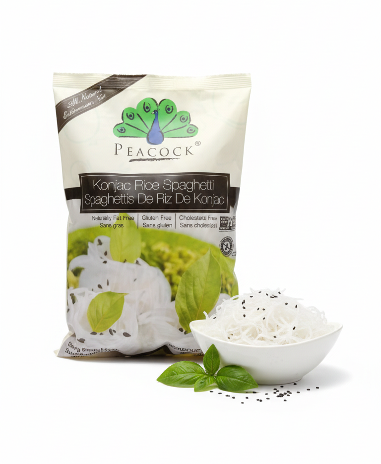 Konjac Rice Spaghetti - Spaghettis De Riz De Konjac- Shirataki Noodles - Gluten Free, High Fiber, Fat Free & Cholesterol Free – Peacock – 200gm