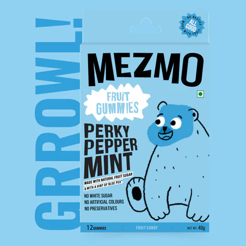Fruit Gummies Candy | Perky Peppermint (Made With Blue Pea) - Natural - Vegan, Gluten Free, GMO Free, No White Sugar, No Added Preservatives & No Added Colors - Mezmo - 36gm