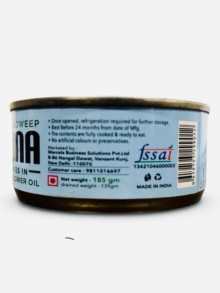 Lakshadweep Tuna | Flakes In Sunflower Oil - No Added Artificial Colours & No Added Preservatives - Marcela - 185gm