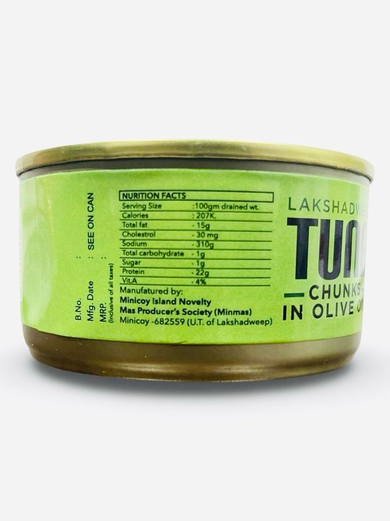 Lakshadweep Tuna | Chunks In Olive Oil - Good Source Of Omega 3 And Protein, No Added Artificial Colours & No Added Preservatives - Marcela - 185gm