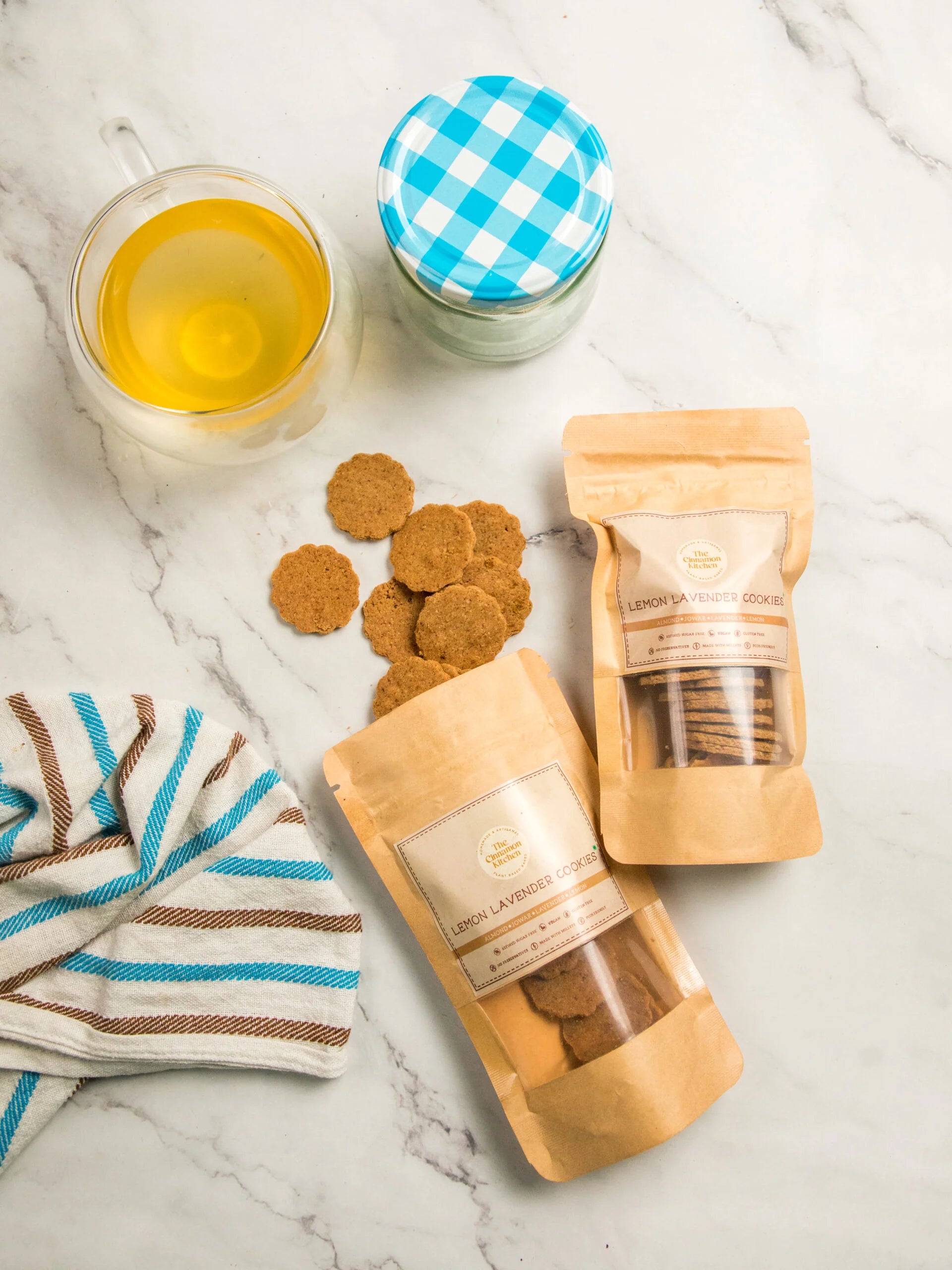 Cookies | Lavender Lemon Butter Cookies (Made With Millets) - Almond - Jowar - Lavander - Lemon - Organic - Vegan, Gluten Free, Refined Sugar Free, No Preservatives & Pcos Friendly - The Cinnamon Kitchen - 220gm