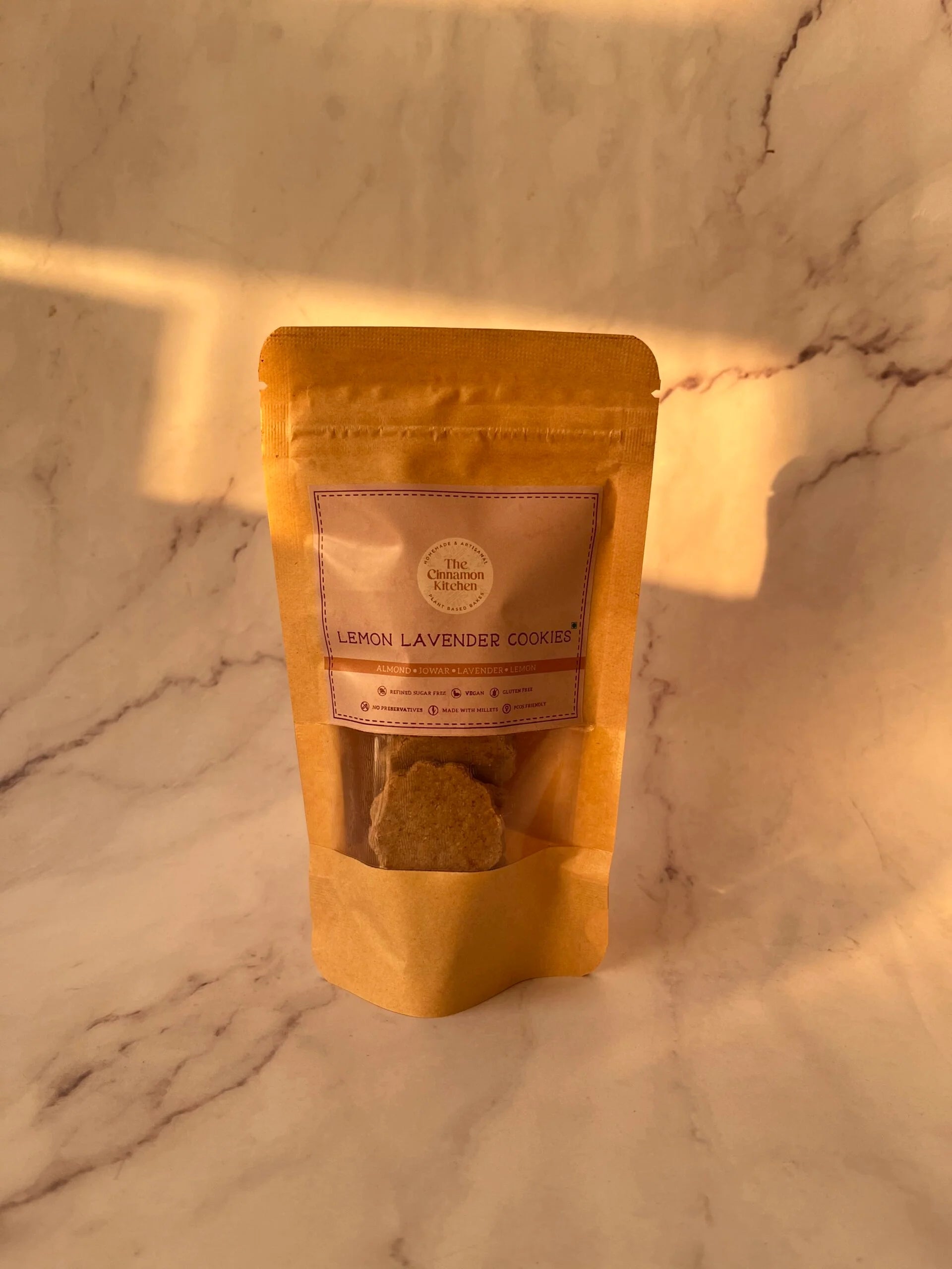 Cookies | Lavender Lemon Butter Cookies (Made With Millets) - Almond - Jowar - Lavander - Lemon - Organic - Vegan, Gluten Free, Refined Sugar Free, No Preservatives & Pcos Friendly - The Cinnamon Kitchen - 220gm