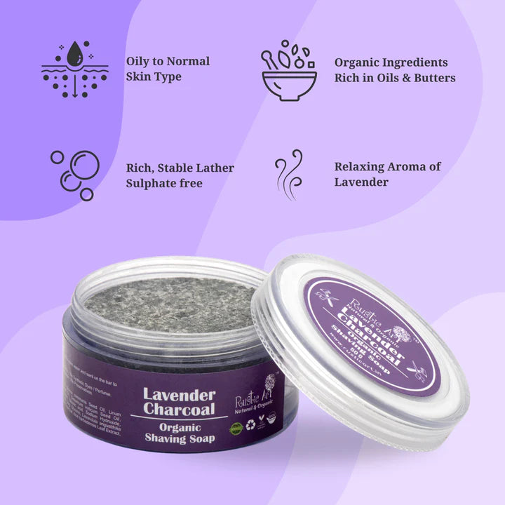Lavender Charcoal Shaving Soap - Rustic Art - 50gm