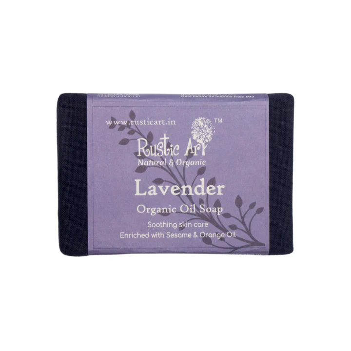 Soap | Oil Soap - Lavender - Enriched With Sesame & Orange Oil - Rustic Art - 100gm