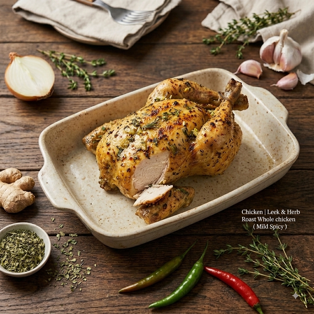 Chicken | Leek & Herb Roast Whole Chicken ( Mild Spicy )-Ready-to-Eat - No Antibiotics And Hormone Free – Nature’s Soul – Approx (1000gm)