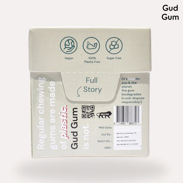 Lemon Chewing Gum - Sour, Sweet - 15 Pieces Per Pack - Natural - Indian - Vegan, Sugar Free & Plastic Free - Gud Gum - 21gm