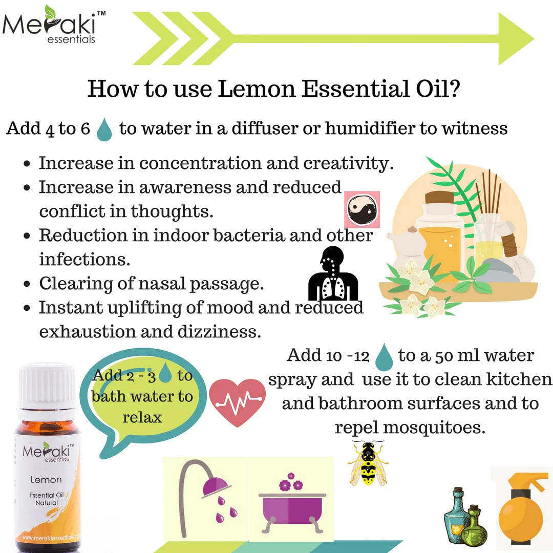 Lemon Essential Oil (Cirtius Limonum) - Natural - Indian - Meraki Essentials - 10ml