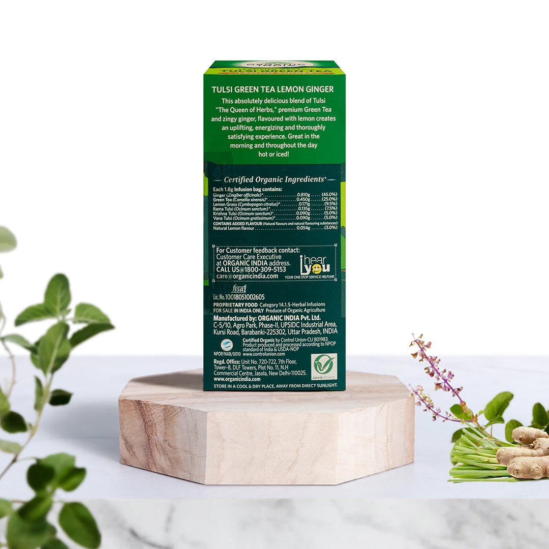 Tulsi Green Tea Lemon Ginger - Organic India - 25Tea Bags