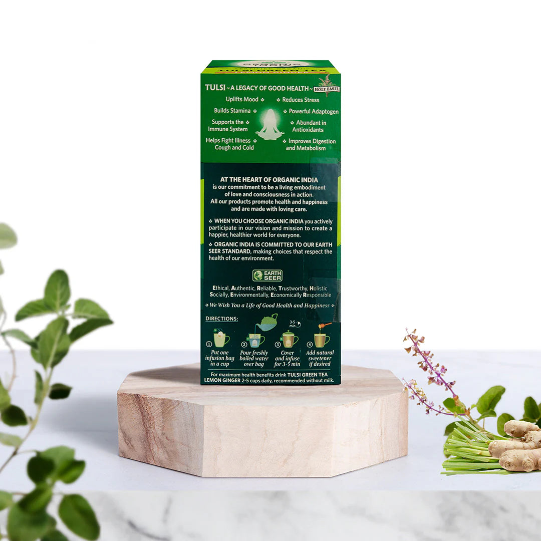 Tulsi Green Tea Lemon Ginger - Organic India - 25Tea Bags