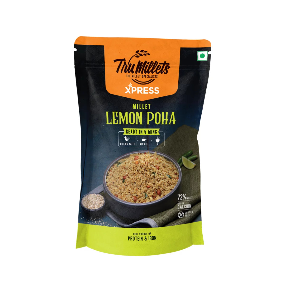 Lemon Poha - 72% Millet – Natural - Gluten Free, Rich Source Of Protein, Iron, Calcium & Trans Fat Free - TruMillets - 180gm