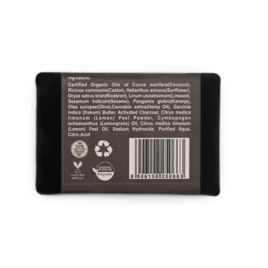 Soap | Lemon Charcoal Soap - Enriched With Hemp Oil & Lemongrass oil - Rustic Art - 100gm