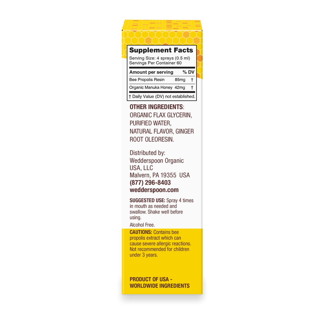 Propolis and Manuka Honey - MGO 400+ - Throat Spray - Lemon Ginger - Natural Flavoured - Wedderspoon - 30ml
